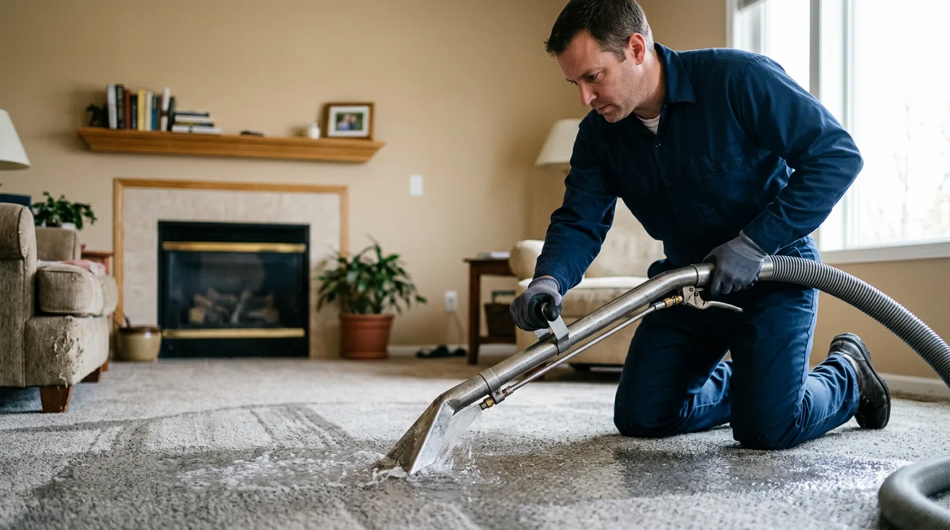 Water damage restoration technician working near Kenai, AK